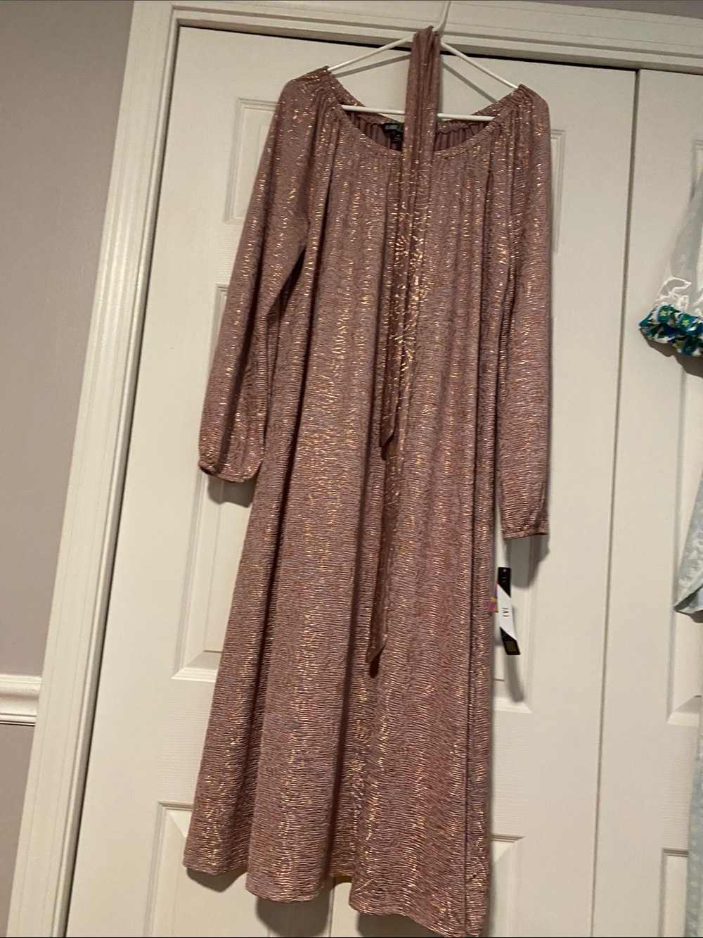 LuLaRoe Rose Gold Metallic Maxi Dress with Tie